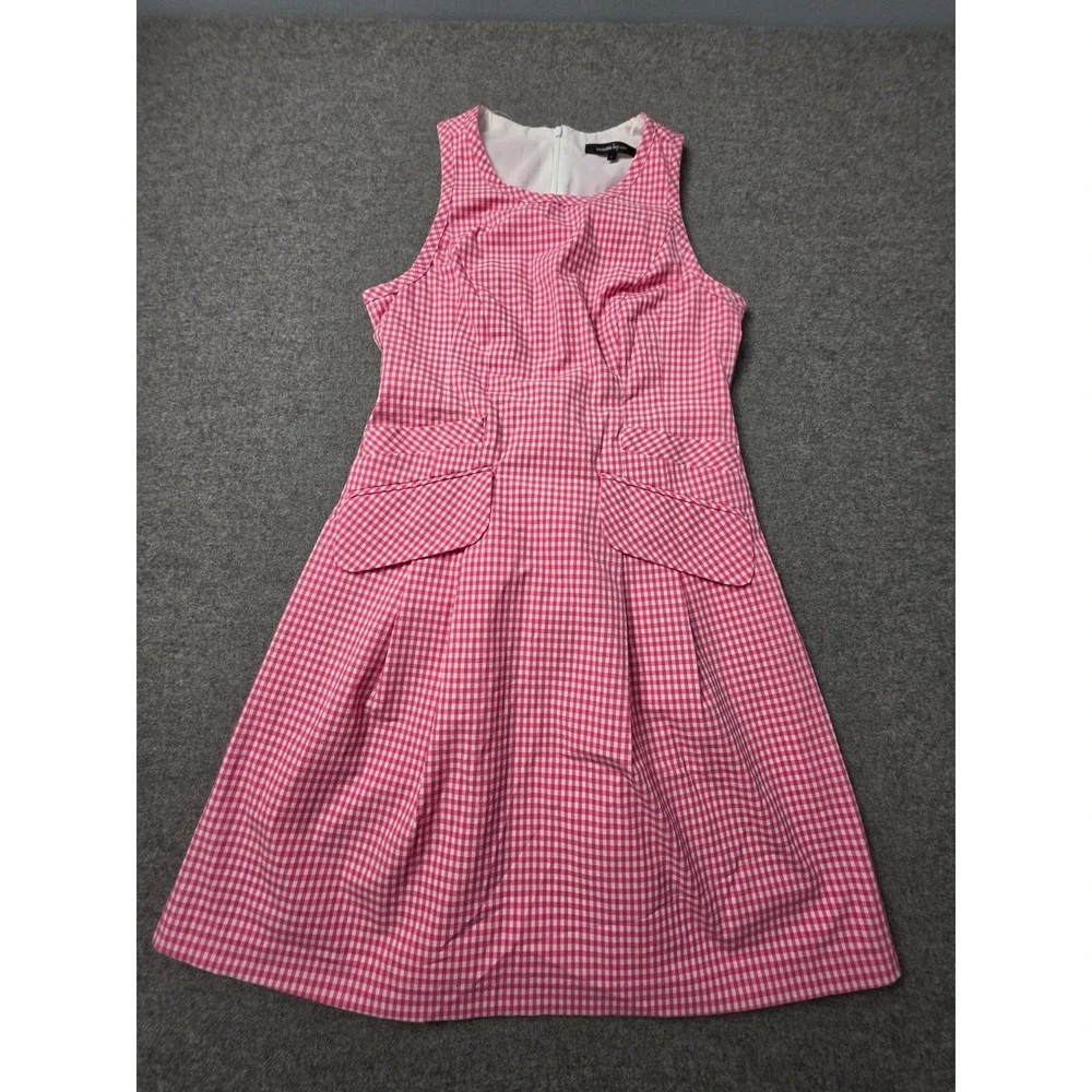Nanette Lepore Fit & Flare Dress Womens 2 Pink White Gingham Check Sleeveless